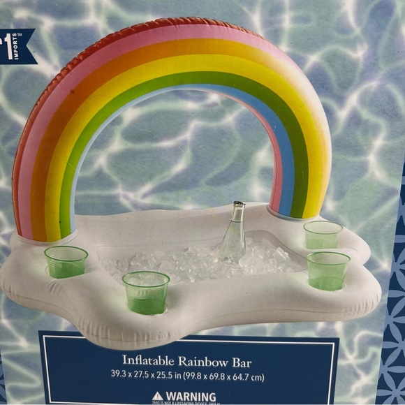 Vintage Pier 1 Inflatable Pool Raft Rainbow Bar Cup Holders New Old Stock Retro - Picture 2 of 9